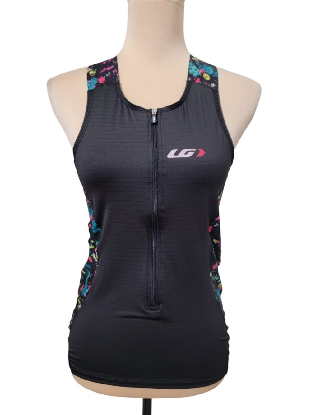 Louis Garneau Size L Black with Multicolor Pro Carbon Sleeveless Triathlon Top